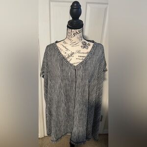 Westbound Black and White Striped V-Neck Top NWT